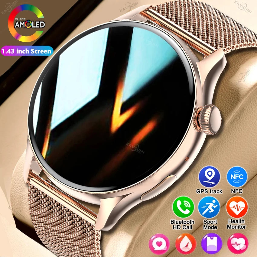 2025 NFC Smart Watch Amoled HD GPS Track Sports Heart Rate Bluetooth Call Waterproof Ladies Women Smartwatch For Women's Gift