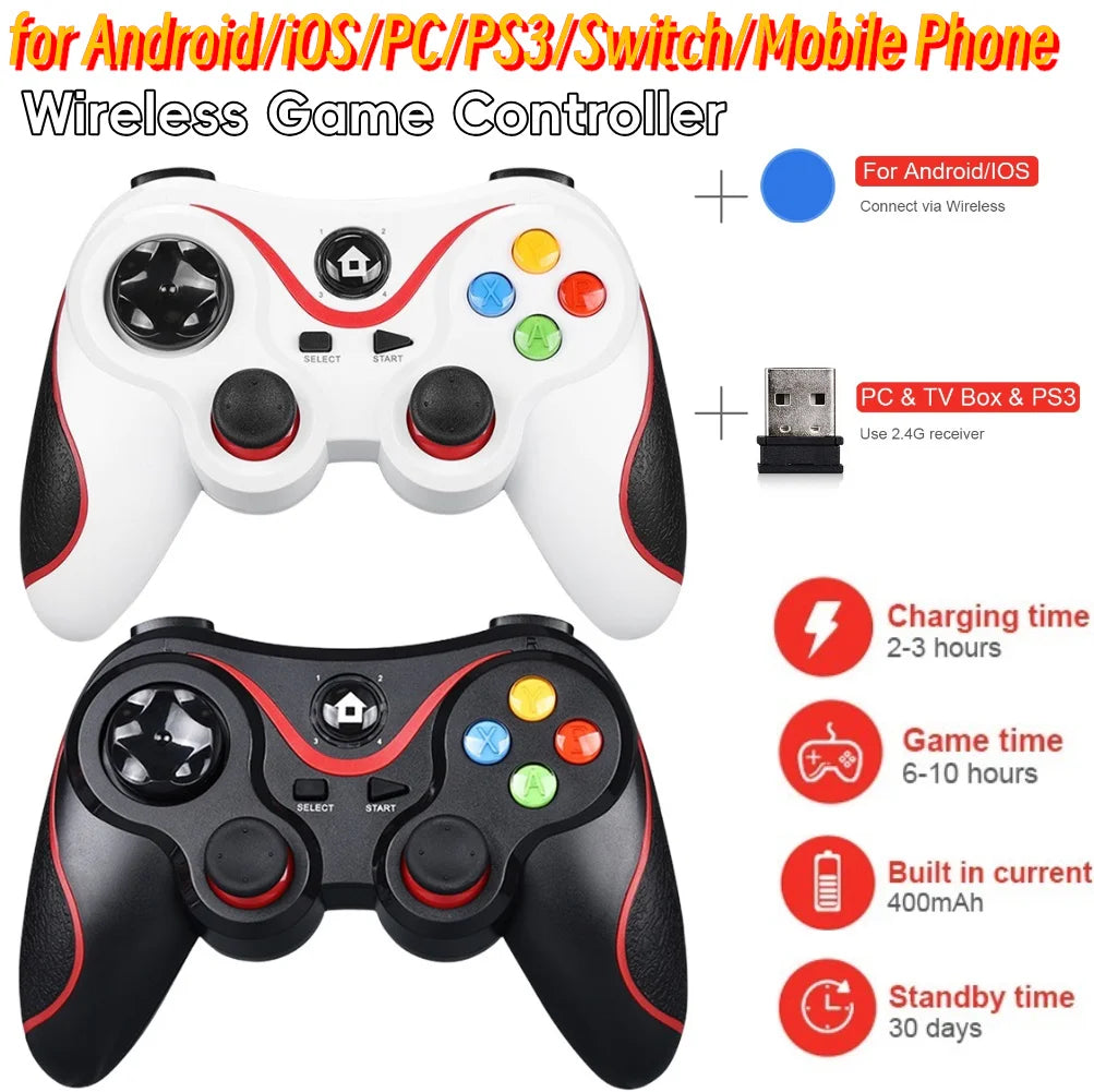 V8 2.4G Wireless Game Controller Gamepad Joystick Dual Vibration Controller Gamepad for Android/iOS/PC/PS3/Switch/Mobile Phone